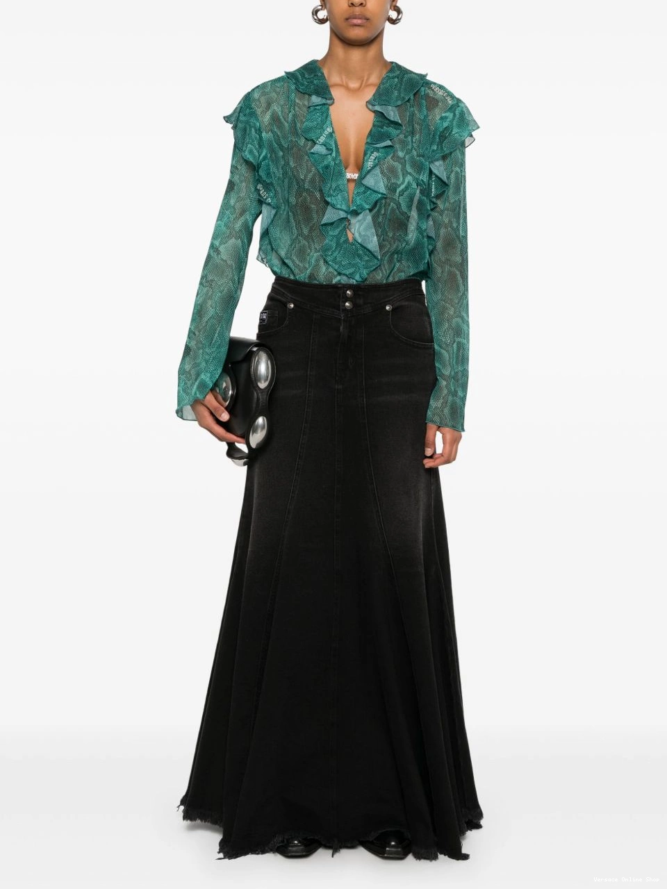Affordable Jeans blouse Women chiffon lizard-skin Versace Couture 0717